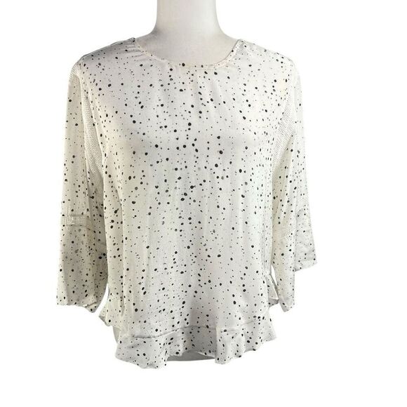 IRO Women's Sz 4-6 White w Black Abstract Dots Gwen Silk Medium Sheer Flowy Blou - Picture 1 of 14